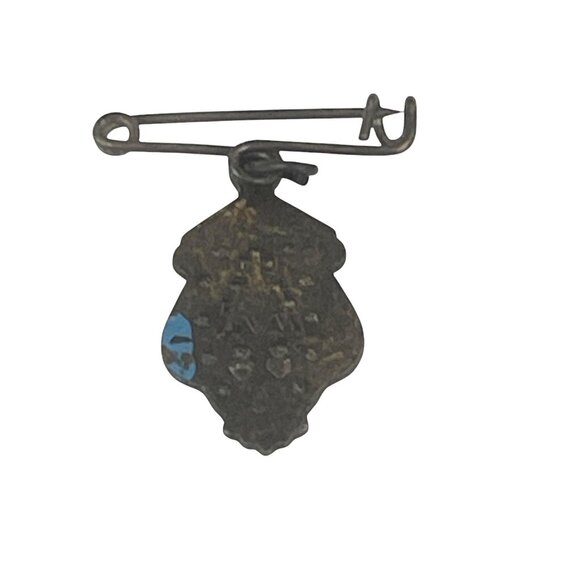 Vintage Religious Medal Pin With Madonna & Child In Blue Oval - Picture 5 of 6